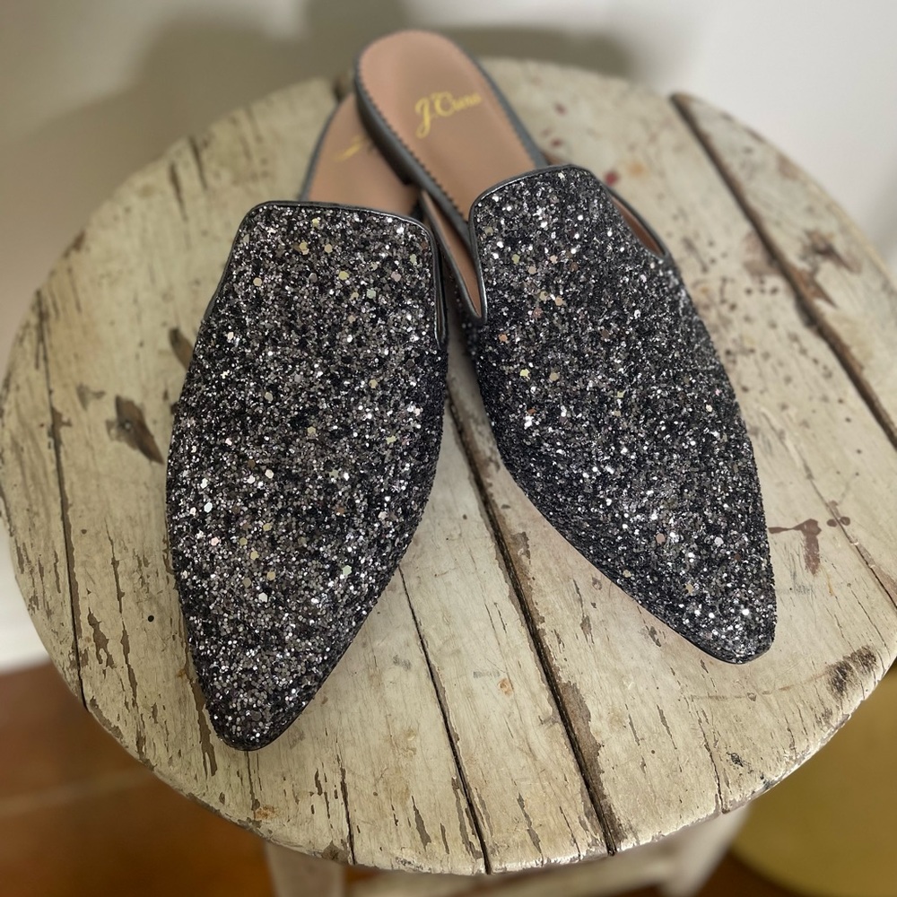 NWOT Jcrew glitter mules 6.5